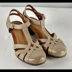 Rockport Cobb Hill Aubrey Taupe Leather T Strap Sandal Womens 7.5 Comfort Shoes